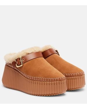 Chloé Plateau-Slippers Nama 80 Aus Veloursleder - Braun