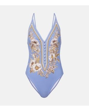 Zimmermann Costume Intero Ottie A Fiori - Blu
