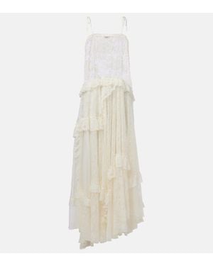 Chloé Ruffled Sheer Lace Maxi Dress - White