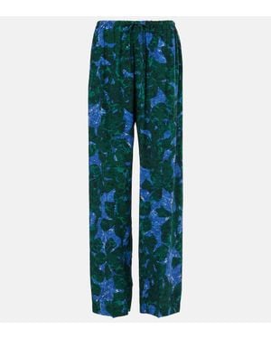 Dries Van Noten Gerade Hose Aus Crepe De Chine Aus Seide - Blau