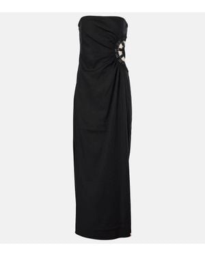 SIR. Dorian Embroidered Linen And Cotton Maxi Dress - Black