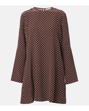 Asceno Larissa Polka-Dot Silk Crepe Minidress - Brown