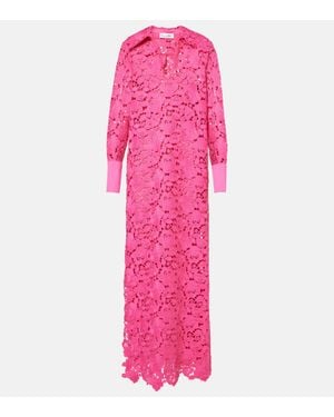 Oscar de la Renta Embellished Floral Lace Gown - Pink