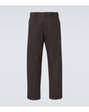 Prada Leather-Trimmed Cotton Straight Trousers - Grey