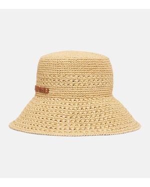 Miu Miu Logo Raffia-Effect Sun Hat - Natural