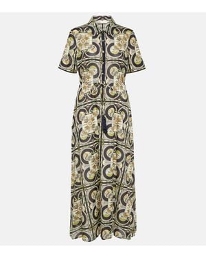 Tory Burch Printed Cotton Shirt Midi Dress - Metallic
