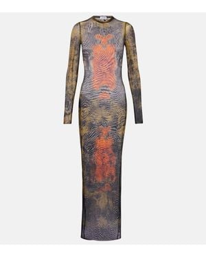 Jean Paul Gaultier Medallion Printed Mesh Maxi Dress - White