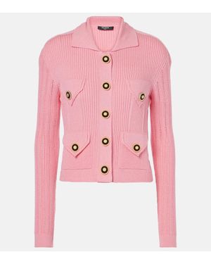 Balmain Cardigan corto in maglia lavorata a coste traforata - Rosa