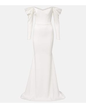 Alex Perry Bridal Off-Shoulder Crepe Satin Bustier Gown - White