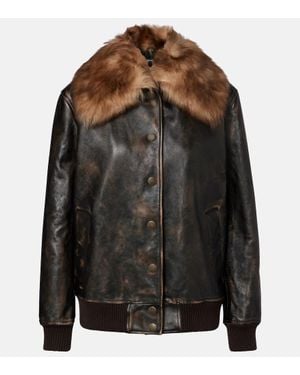 Dolce & Gabbana Bomberjacke Aus Leder Mit Shearling - Schwarz