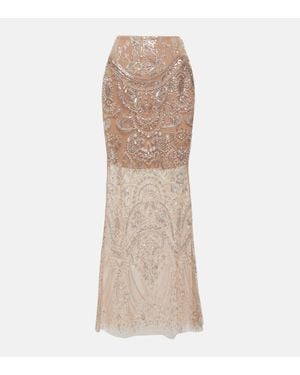 Self-Portrait Embellished Flared Maxi Skirt - Natural