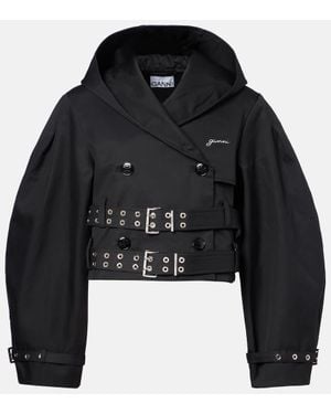 Ganni Belted Cropped Cotton Jacket - Black
