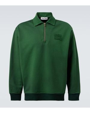 Miu Miu Logo Cotton Jersey Sweatshirt - Green