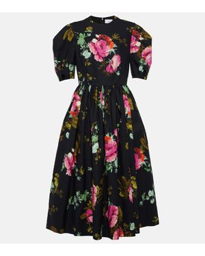 Erdem Floral-Print Cotton Dress - Black