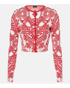 Etro Cardigan Cropped Con Stampa Paisley - Rosso