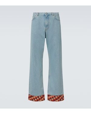 Valentino Jacquard-Trimmed Wide-Leg Jeans - Blue