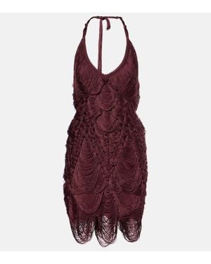 Ferragamo Femmes Robe Courte En Tricot Jacquard Rouge