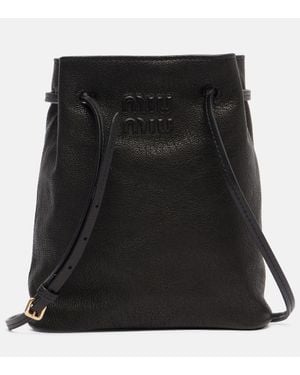 Miu Miu Logo Leather Crossbody Bag - Black