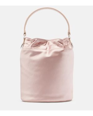 STAUD Lila Leather-Trimmed Satin Bucket Bag - Pink