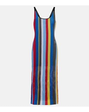 STAUD Jessica Striped Crochet Midi Dress - Blue