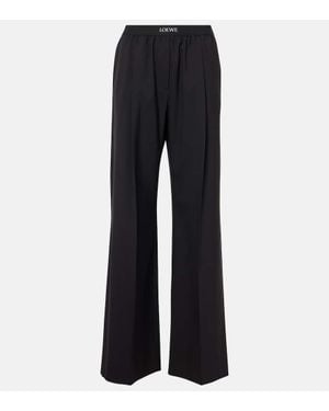 Loewe High-Rise Wool Wide-Leg Pants - Blue