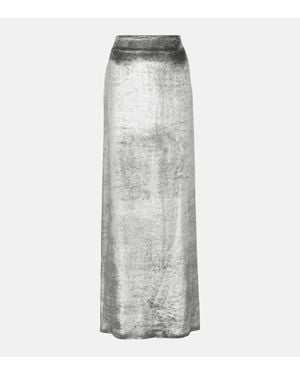 Brunello Cucinelli High-Rise Velvet Maxi Skirt - Gray