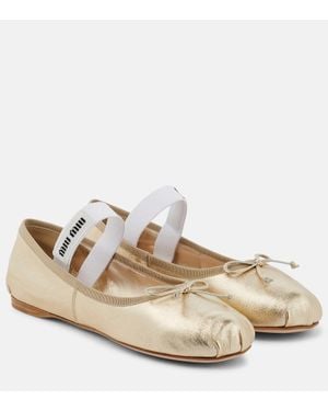 Miu Miu Ballerinas Aus Leder - Natur