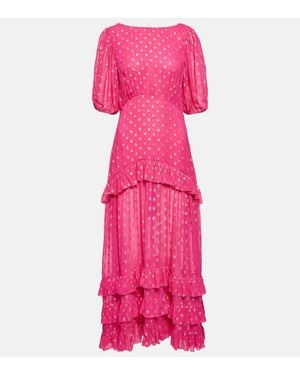 RIXO London Shireen Ruffled Polka-dot Metallic Fil Coupé Maxi Dress - Pink