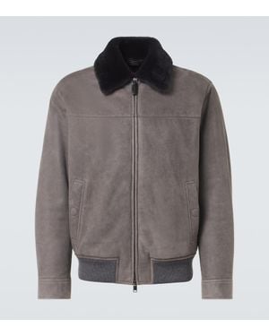 Brioni Jacke Aus Veloursleder Mit Shearling - Grau