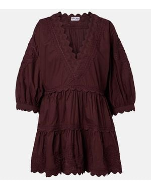 Juliet Dunn Scalloped Cotton Poplin Minidress - Red