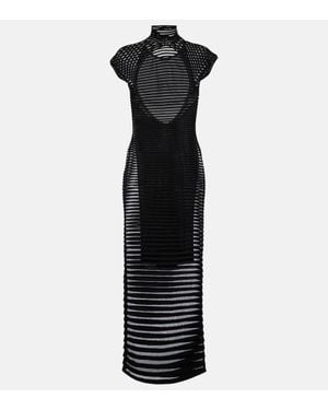Alaïa Striped Crepe-Paneled Gown - Black