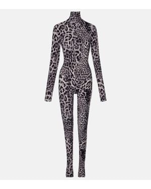 Norma Kamali Leopard-Print Jersey Catsuit - White
