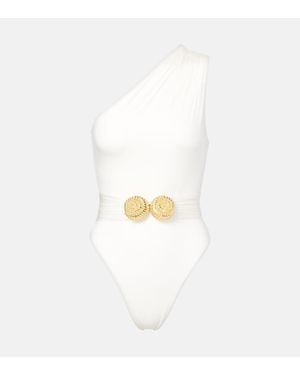 Balmain One-Shoulder Swimsuit - White