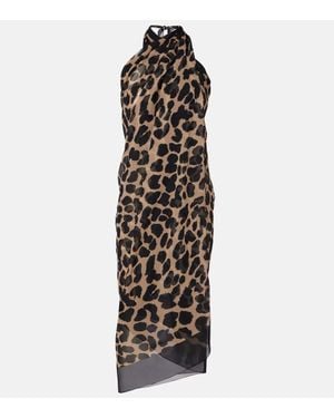 Balmain Leopard-Printed Silk Beach Dress - Black