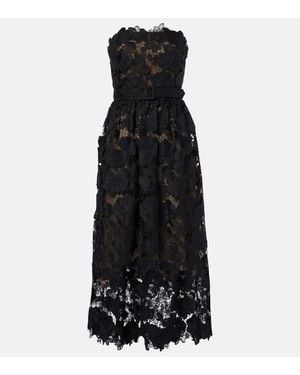 Oscar de la Renta Floral Lace Bustier Gown - Black