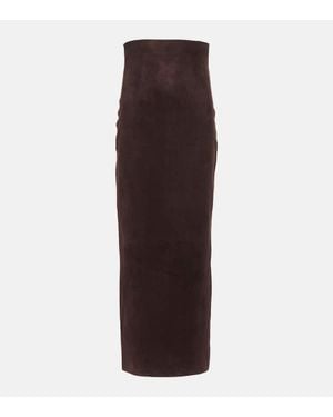 Khaite Loxley Suede Pencil Skirt - Brown