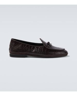 Rubinacci Marfy Croc-Effect Leather Loafers - Black