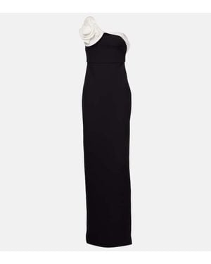 Roland Mouret Floral-Applique Draped Crepe Gown - Blue