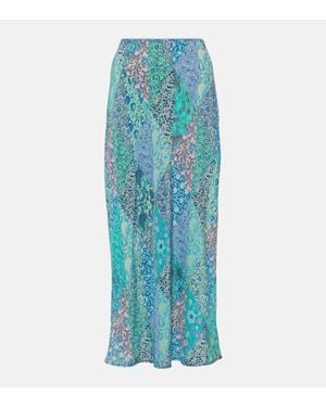 RIXO London Ardith Patchwork Silk Midi Skirt - Blue