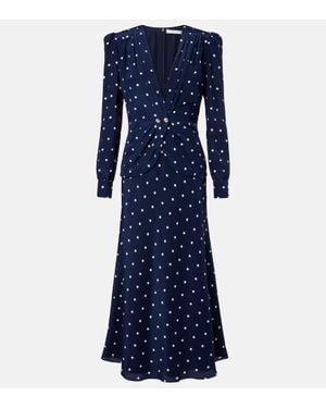 Alessandra Rich Polka-Dot Silk Midi Dress - Blue