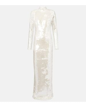 The New Arrivals Ilkyaz Ozel Abito Lungo Catroux Con Paillettes - Bianco