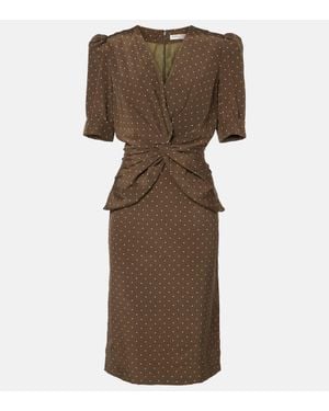 Alessandra Rich Polka-Dot Silk Midi Dress - Natural