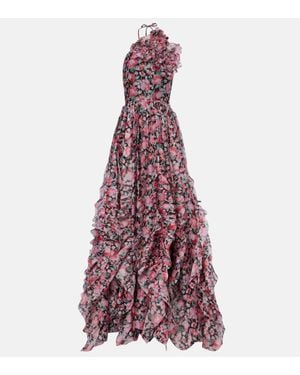 Carolina Herrera Floral Halterneck Ruffled Gown - Purple