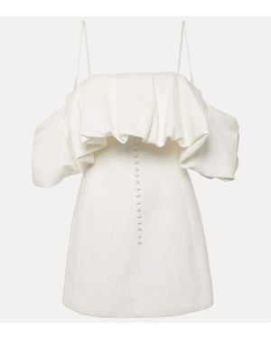 Jonathan Simkhai Puff Off-Shoulder Cotton And Linen Minidress - White