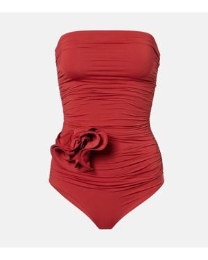 Magda Butrym Floral-Applique Ruched Swimsuit - Red