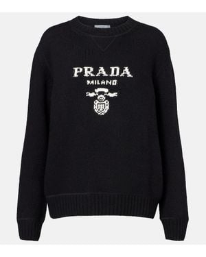 Prada Logo Wool And Cashmere Jumper - Black