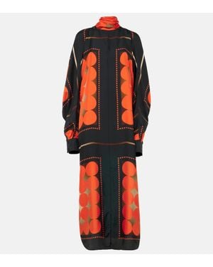 KHAITE Lexi Printed Satin Maxi Dress - Black