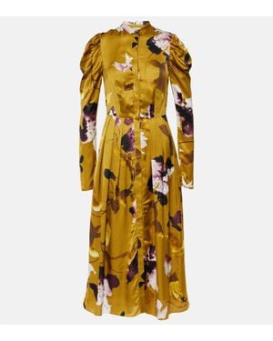 Erdem Floral Satin Midi Dress - Metallic