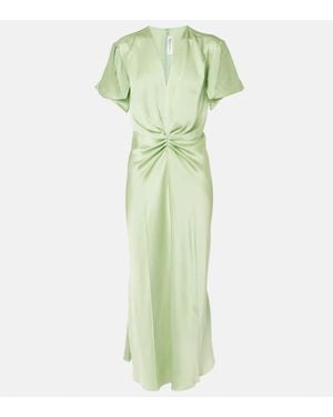 Victoria Beckham Gathered Crepe Satin Midi Dress - Green