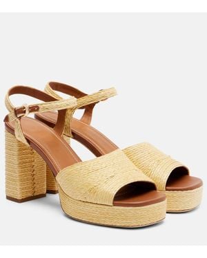 STAUD Jodie Raffia And Leather Platform Sandals - Metallic